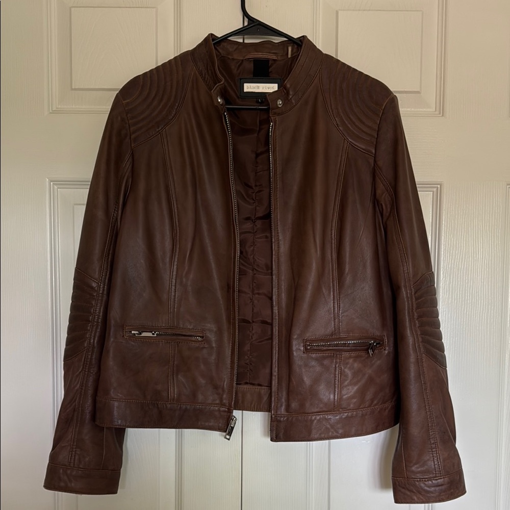Brown Leather Jacket with Structured Silhouette